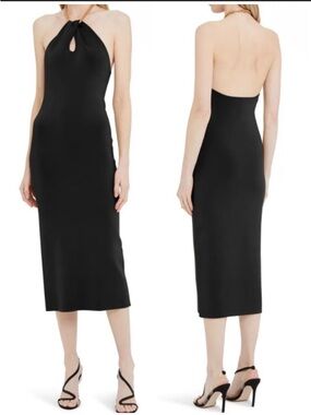 Galvan London Cleopatra Halter Midi Dress Black Chain Neck Bodycon XS